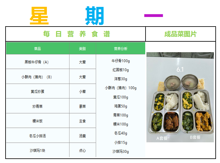 2026年6月1日学生AB餐公示