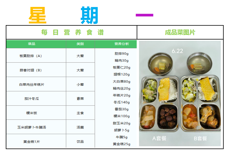 2026年6月22日学生AB餐公示